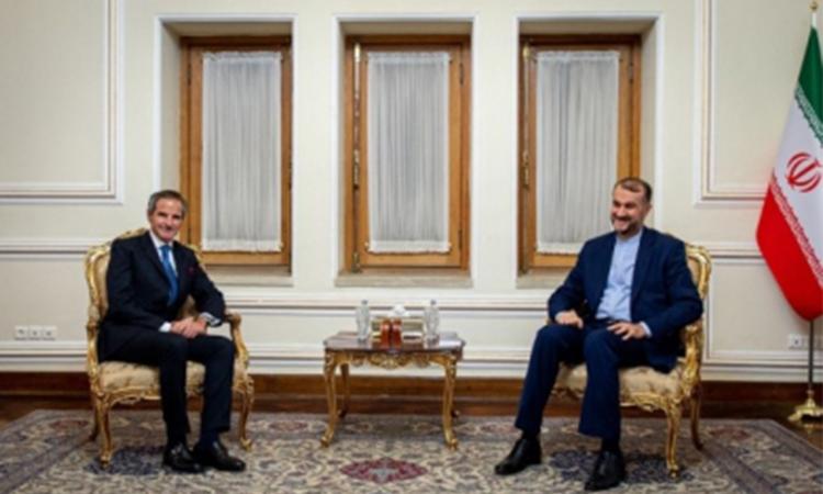International-Atomic-Energy-Agency-(IAEA)-Director-General-Rafael-Grossi-(L)-and-Iranian-Foreign-Minister-Hossein-Amir-Abdollahian-R-shake-hands-before-their-meeting-in-Tehran-Iran-on-Nov-23-2021