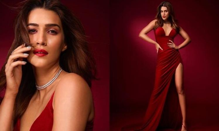 Kriti Sanon Raises Temperature In Red Thigh High Slit Gown At Filmfare Awards 8120