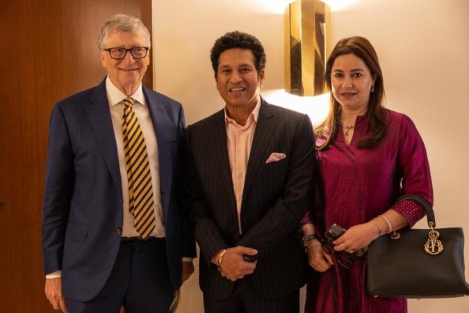 Sachin-Tendulkar-Anjali Tendulkar-And-Bill Gates