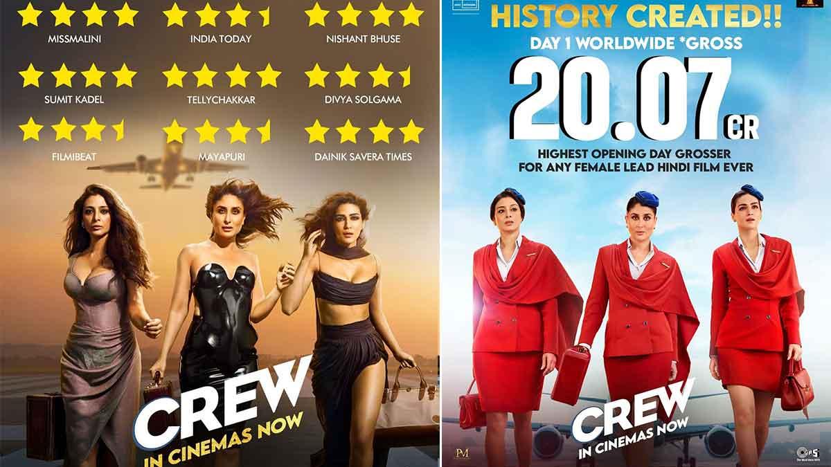 Crew,-starring-Kareena-Kapoor-Khan,-Tabu,-and-Kriti-Sanon,-was-released-yesterday.-It-has-been-a-hit,-grossing-Rs-20.07-crore-worldwide-on-its-opening-day.