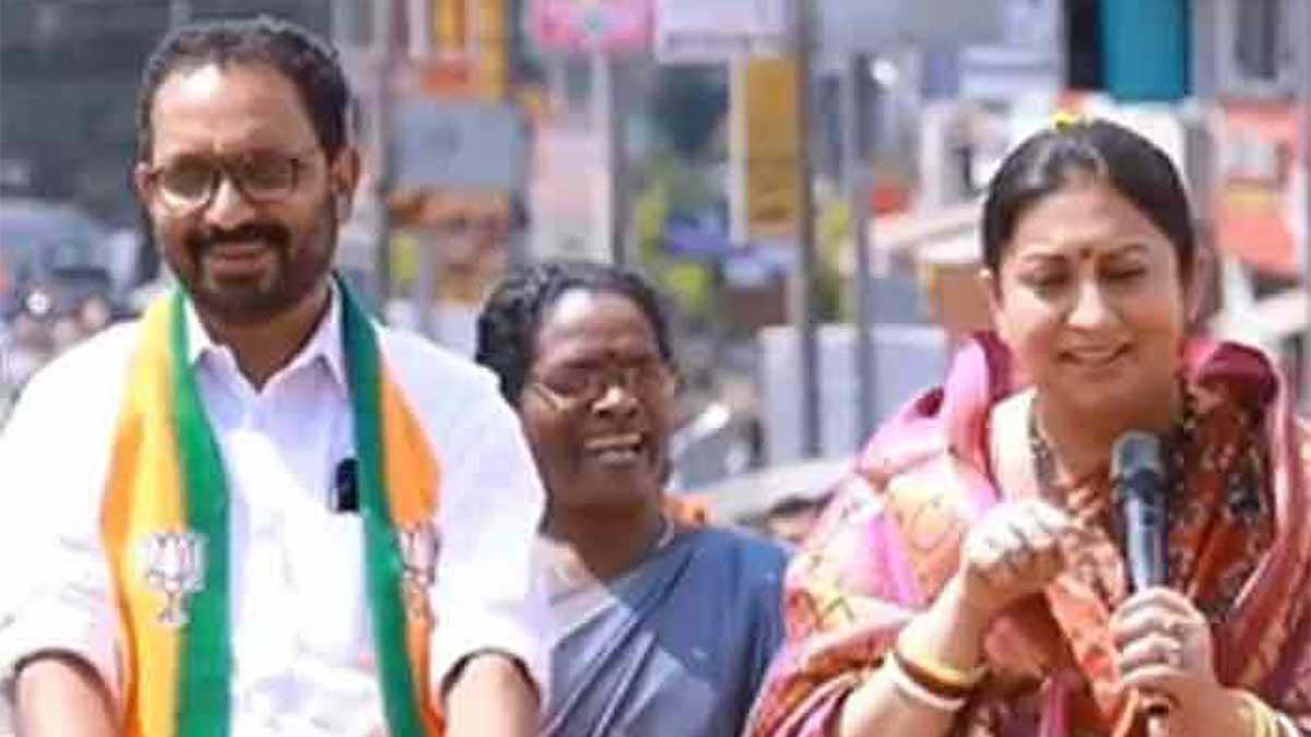 Union-Minister-Smriti-Irani-spearheaded-an-extensive-roadshow-in-solidarity-with-BJP-contender-K.-Surendran,