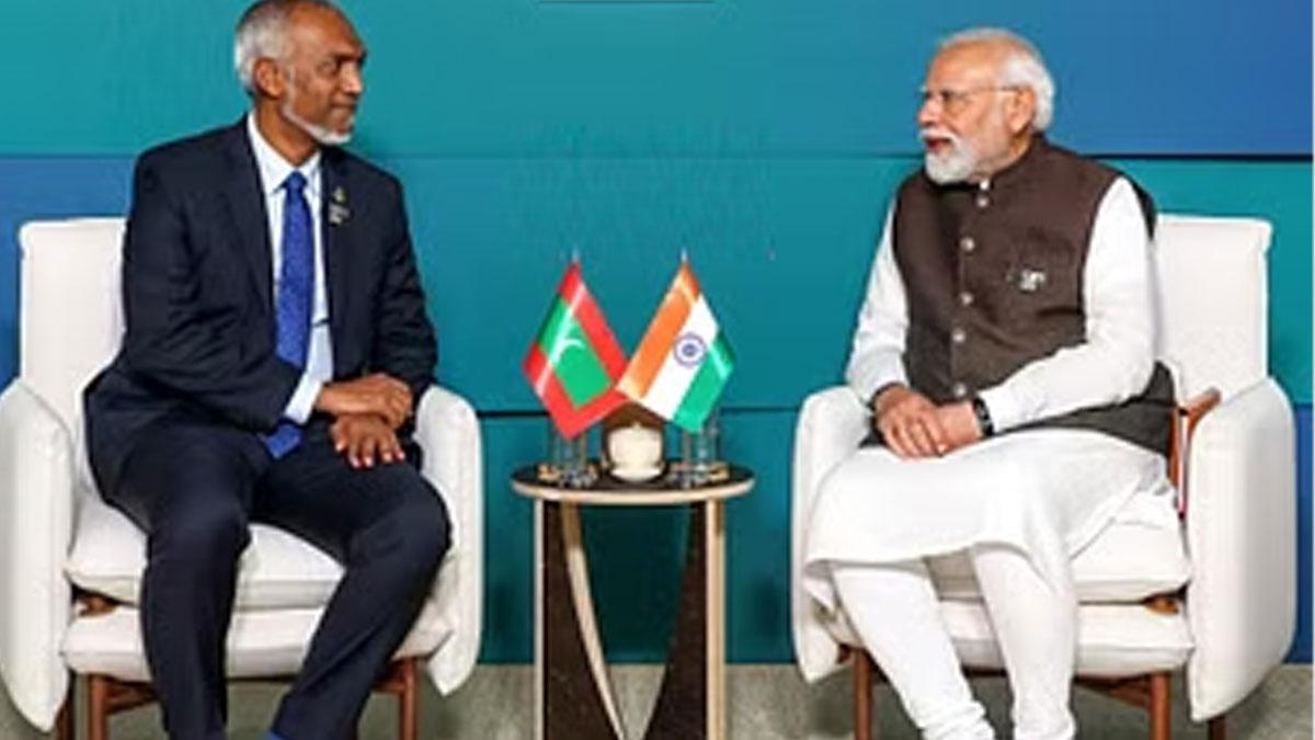 Prime Minister Narendra Modi in a meeting with President of Maldives Mohamed Muizzu.