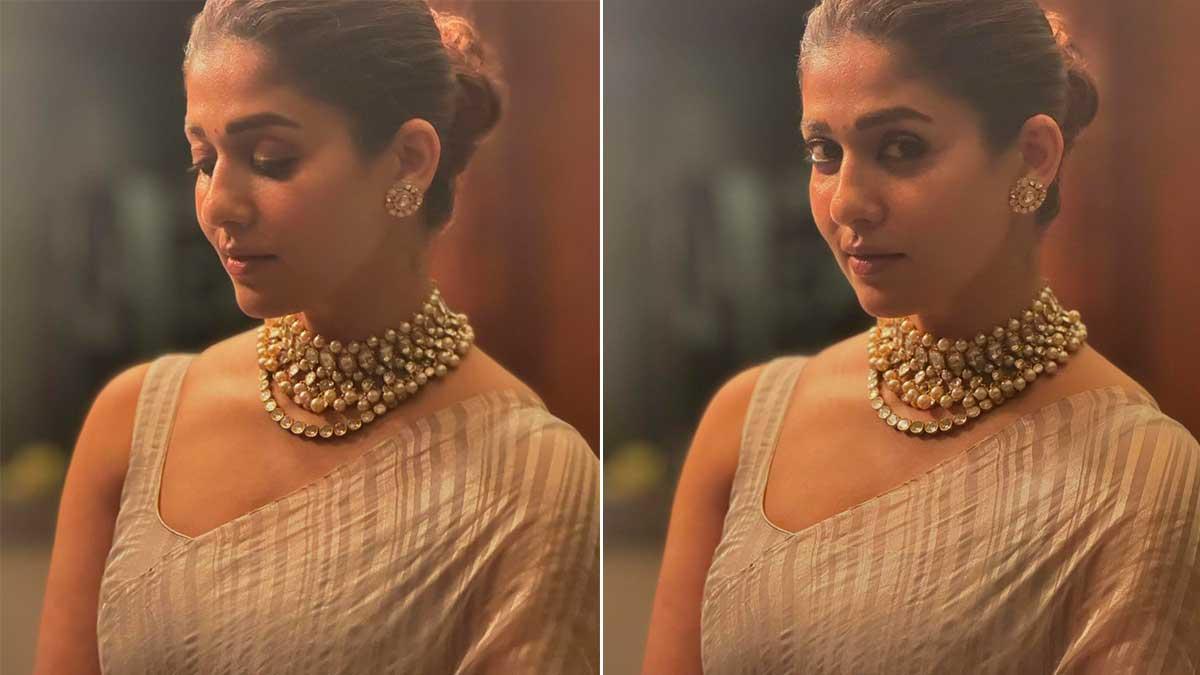 Nayanthara Mesmerizes Fans in Elegant Striped Saree and Choker Necklace