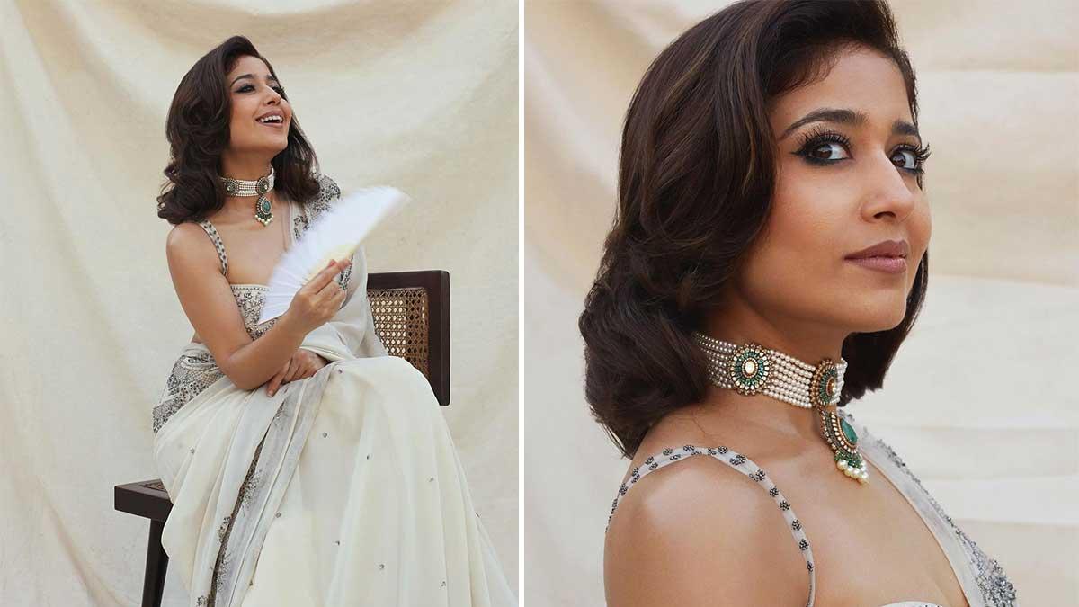 Shweta Tripathi Elevates Vintage Elegance in Monica & Karishma's Pearly White Saree