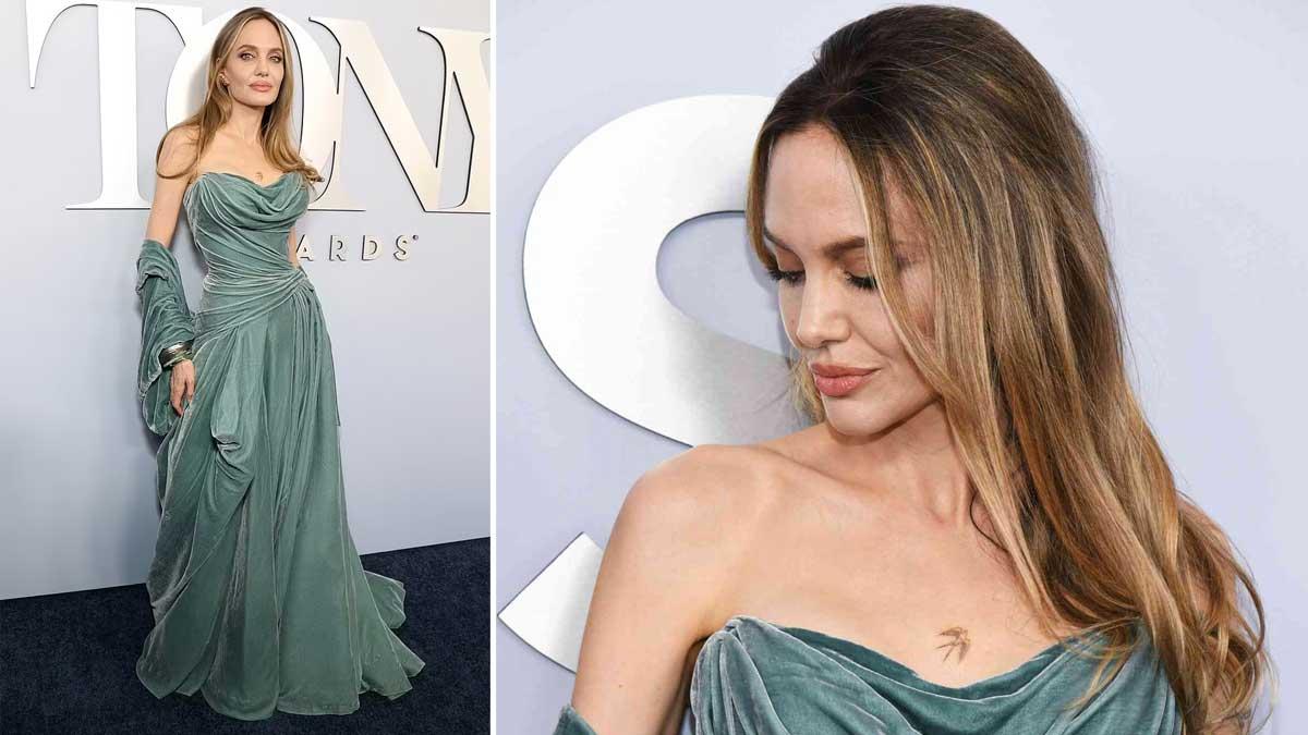 Angelina Jolie Debuts Delicate Sparrow Tattoo in Elegant Fashion